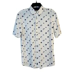 johnnie-O Sz S Hangin Out SAMANA Shirt Button Up Short Sleeve Palm Tree White